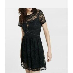 Express Black Lace Mini Dress Short‎ Sleeve Size MED Whimsigoth Sexy